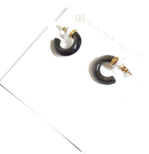 Kendra Scott Stone Huggie Earrings Golden Obsidian Vintage Gold Plated Brass New - Picture 5 of 12