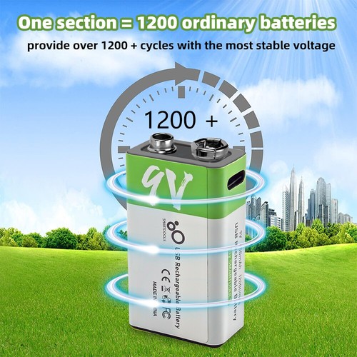Lot 9V 9 Volt Li-ion USB Rechargeable Batteries 5800mWh Lithium Ion Battery Pack - Picture 9 of 28