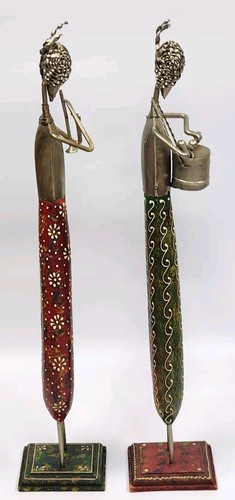 Pair MCM TIN BAND MEMBERS MUSCIANS Trumpets Drums Metal Figures 20" Handcrafted  - Picture 11 of 16