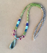 $220 Multi Gemstones Sundance Charm Sterling Silver Handmade Necklace