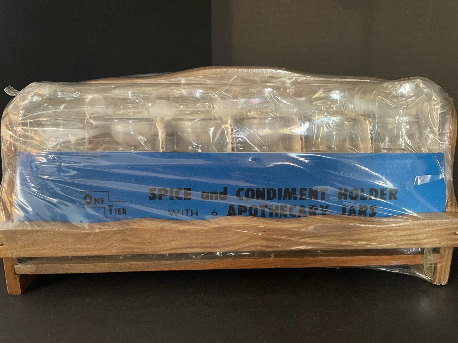 Vintage One Tier Spice And Condiment Holder W/6 Apothecary Jars New In Package