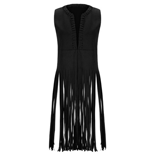 Sleeveless Faux Suedes Vest for Women Fringe Tassels Long Cardigan Cowgirl Tops - Picture 23 of 26