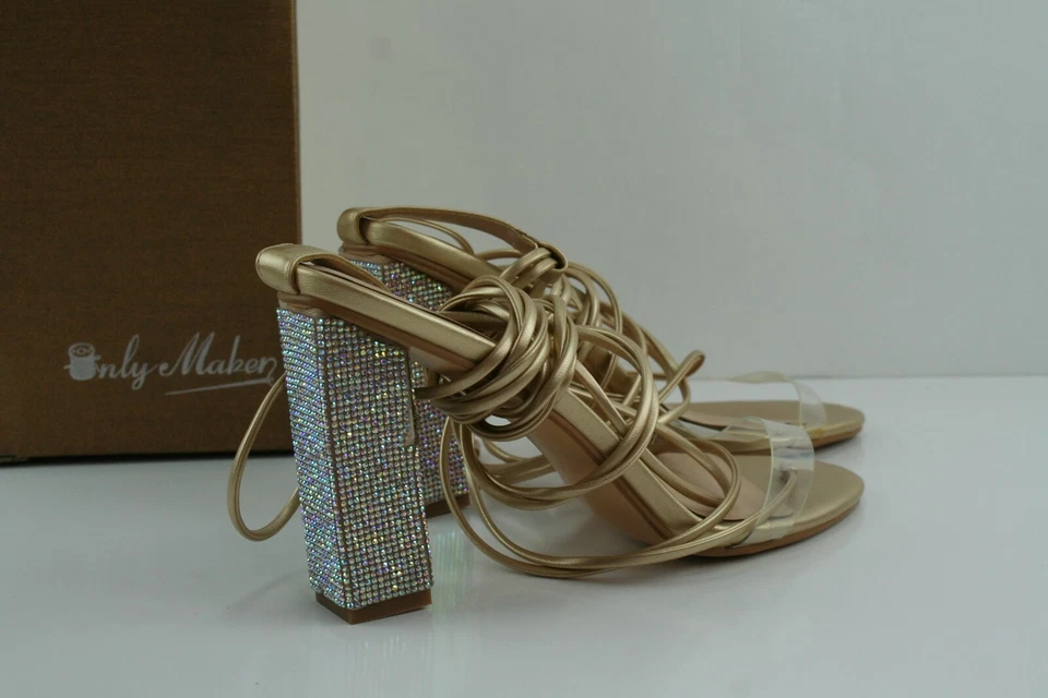 Sandalias de mujer Gladiador con correa en el tobillo transparentes con cordones tacón grueso con tiras zapato 11M Foto 4 de 4