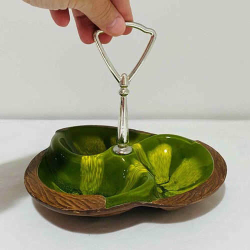 Bandeja de tuercas artesanales con mango central secuoya verde cerámica de California #618 EE. UU. - Imagen 8 de 9