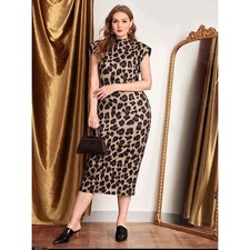 NEW SHEIN CURVE ANIMAL PRINT BODYCON DRESS BROWN SIZE 3X RUNS SMALL(2X)