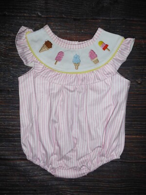 NEW Boutique Baby Girls Embroidered Ice Cream Sleeveless Bubble Romper Jumpsuit