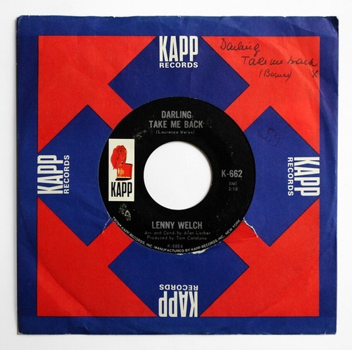 LENNY WELCH Darling take me back & Time after time US 1965 Kapp K-662 vinyl SP - Bild 2 von 2
