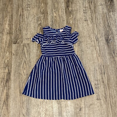 Wonder Nation Super Cute Girls Dress ~ Blue & White ~ Sz S 6-6x ~ Cold Shoulder