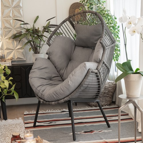 Outdoor/Indoor Egg Chair with Ottoman Set Rattan Chair Chair Lounge Chair - Picture 3 of 8