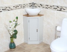 Bathroom Corner Compact Vanity Unit | Grey Painted | Ceramic & Glass Basin