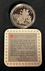 1990 CANADA .500 SILVER $1 PROOF 300th ANNIVERSARY KELSEY EXPLORATION CASE/SPECS