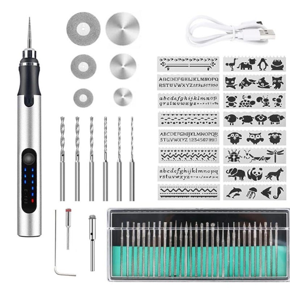 Elektrische Gravierstift: Wiederaufladierbar Gravur Werkzeug Kit, Mini Gravurwerkzeug mit Gravurzubehör, Graveur Gravurstift DIY-Drehgravierer Ätzstift für Schmuck Glas Holz Metall Stein