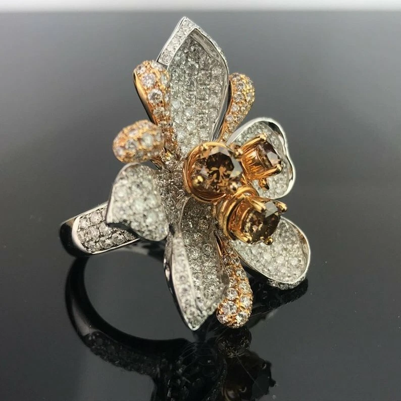 Hermoso anillo de compromiso de cuarzo ahumado y brillante circonita cúbica 9,41 ctw bonita flor 925 SS Foto 4 de 4