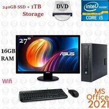 Window 11 HP i5 240GB SSD 1TB 16GB 27" LCD WiFi Desktop Computer Office21