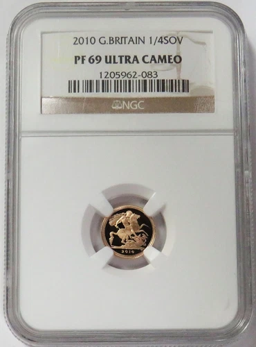 2010 GOLD GREAT BRITAIN PROOF 1/4 SOVEREIGN NGC PF 69 ULTRA CAMEO