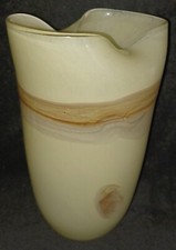 Large 12 1/4"H Vintage Hand Blown Art Glass Vase, Browns, Creams Swirl HEAVY