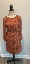 Michael Kors Peasant Sleeve Boho Paisley Print Belted Dress Womens size Small