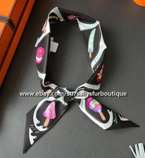 Sallys 18 Momme Twill Silk Scarf Ribbon Icecream Print Bag Neck Tie 33" * 2"