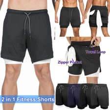 Men 2 in 1 Sports Jogging Fitness Shorts Summer Gym Sport Pants Training Workout