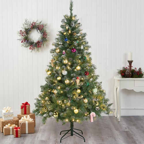 6ft Holiday Christmas Tree Prelit Snow Flocked Artificial W/ 250 LED Lights - Picture 6 of 12