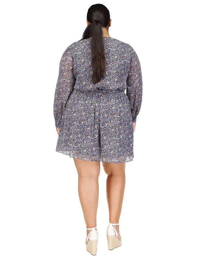 Mini abito Michael Kors floreale metallizzato blu navy taglie forti 3X prezzo al pubblico $ 165