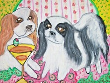 Japanese Chin drinking martini Art Print 5x7 Dog Collectible Signed Artist KSams