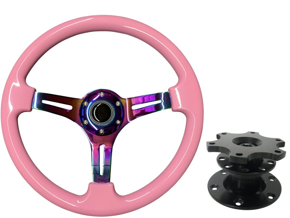 Pink Neo Chrome TS Steering Wheel + Quick Release boss 42BK | eBay UK