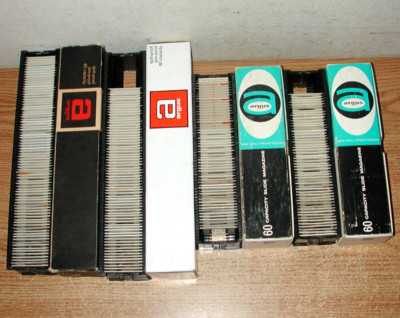 VINTAGE LOT OF 4 ARGUS 60 & 80 CAPACITY SLIDE MAGAZINES W/ 250+ PERSONAL SLIDES