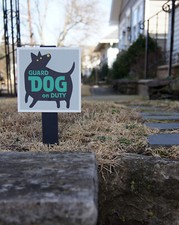 Beware of Guard Dog Security Sign, 6" x 6" on Wooden Stake, for Yard Display