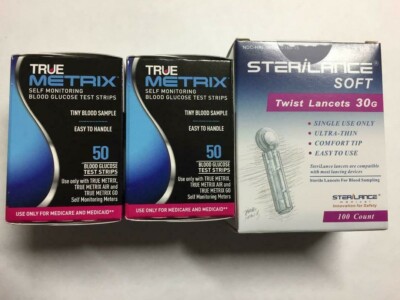 TRUE Metrix Blood Glucose 100 Test Strips Plus 100 lancets  Exp: 2/22/2027