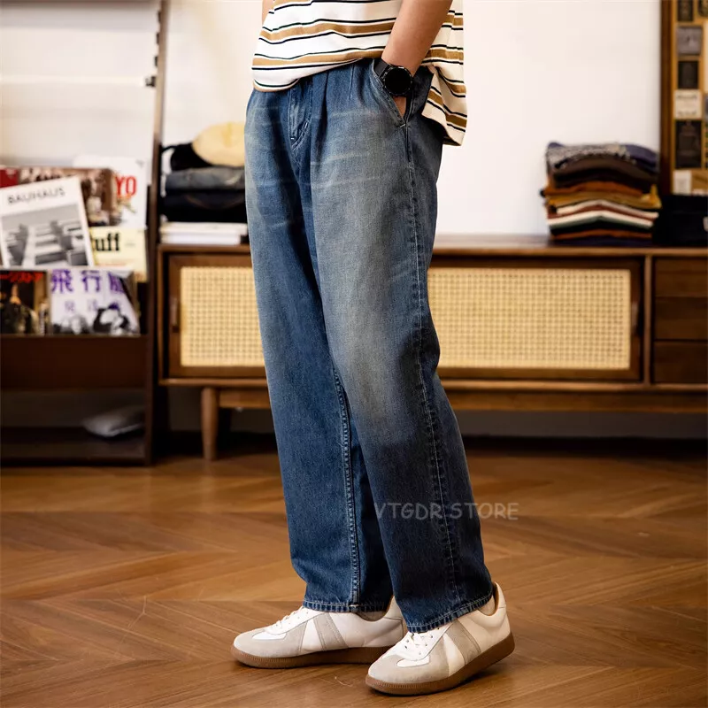 Red Tornado Denim Two Tuck Wide Tapered Pants Dark Fade 50s Vintage Style Jeans