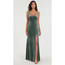 NEW JENNY YOO Mara Dress Dark Eucalyptus Stretch Velvet Bridesmaid Gown Size 10