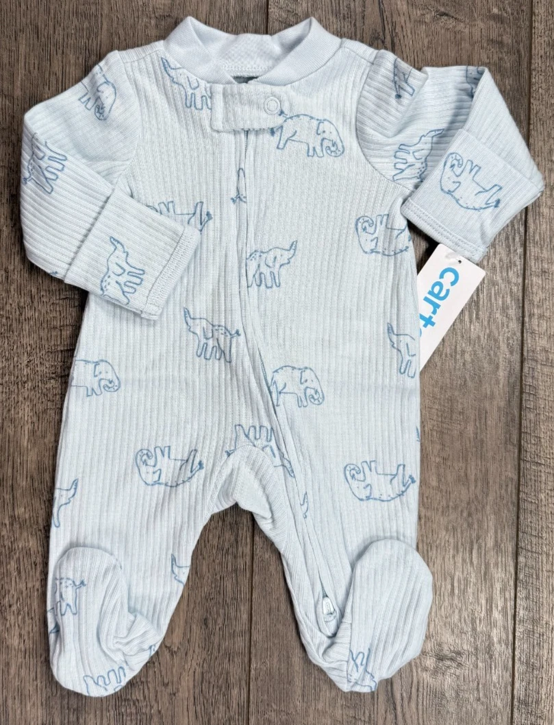 Baby Boy Clothes New Carter's Preemie Blue Ribbed Elephant Footed Outfit