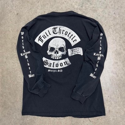 Vintage Y2K Full Throttle Saloon T-shirt Long Sleeve Skull Black mens Large