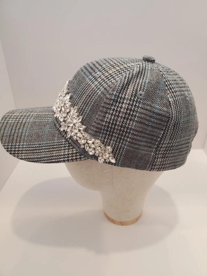 Gorra de baile negra a cuadros con detalle de diamantes de imitación para mujer nueva otoño invierno Foto 3 de 4