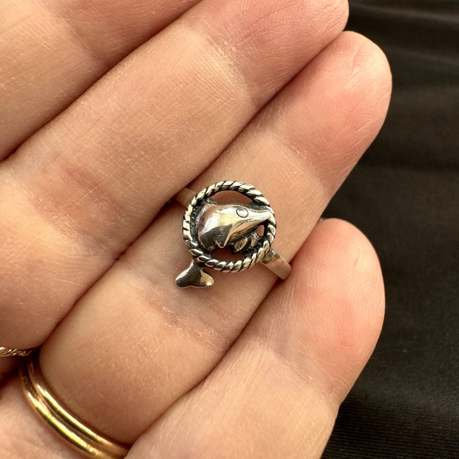 Solid Sterling Silver 925 Dolphin Twist Border De… - image 7