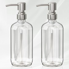 AmazerBath Soap Dispenser, 2 Pack Glass 16 Oz, Brushed Stainless Steel