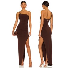 Nookie Aria One Shoulder Gown Ruched Party Formal Prom Event Evening Chocolate L