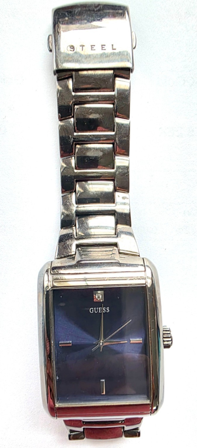 GUESS Classic Chrome Rectangular Diamond Accented… - image 2