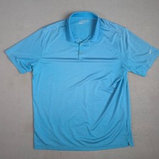 Nike Golf Dri-FIT Polo Shirt Mens XL Blue White Stripe Short Sleeve Performance