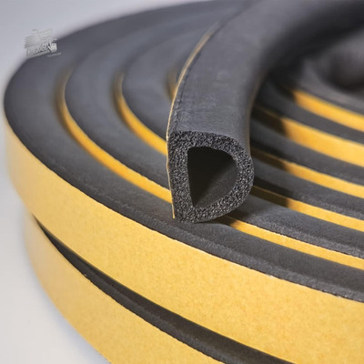 Door window gasket rubber adhesive black profile D 12m 9x6mm