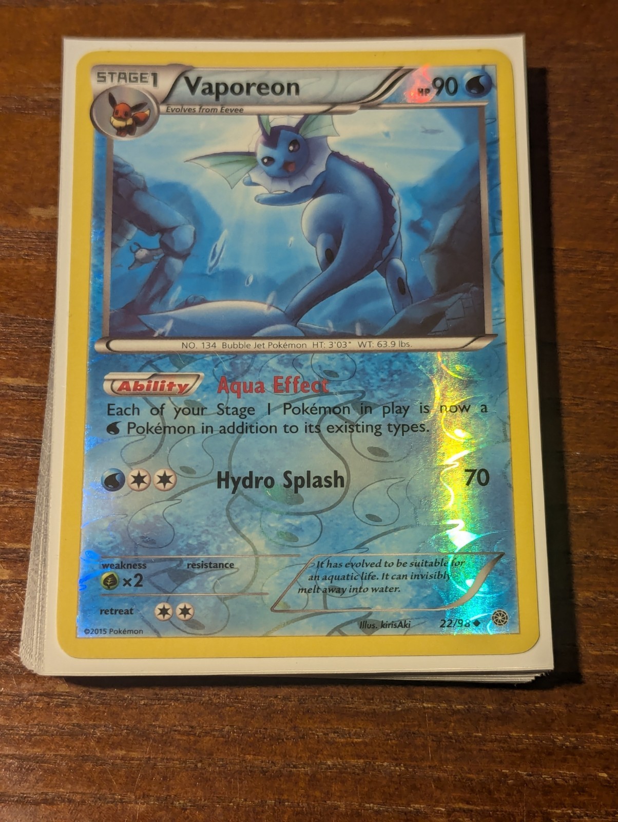Pokemon TCG Vaporeon 22/98 Reverse Holo XY Ancient Origins NM
