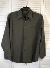 Vintage 90s Van Heusen Long Sleeve Dress Mens Size L 16-16.5 Brown Check
