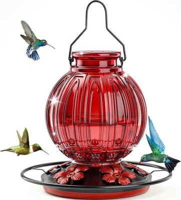 Glass Hummingbird Feeder for Outdoors Hanging 25oz Bird Nectar Feeder with Perch