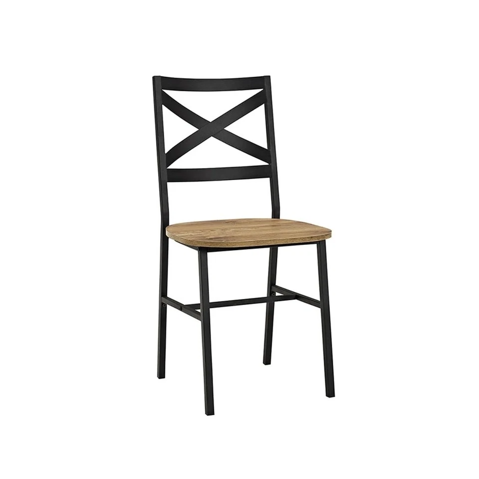 Sillas de comedor Mainstays Atmore X-Back de metal y madera, juego de 2, madera de granero Foto 2 de 4
