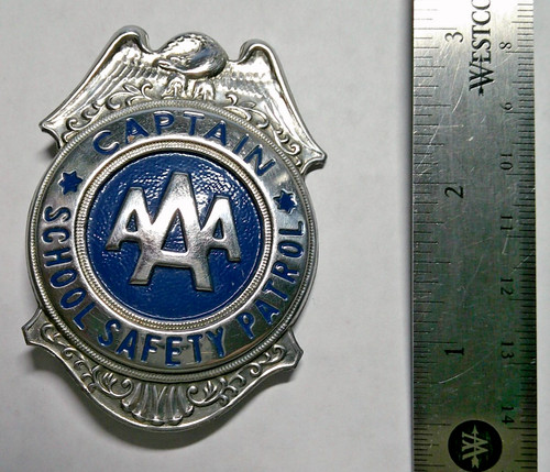 AAA SCHOOL SAFETY PATROL BADGE CAPTAIN STYLE 2 AAA STAMPED INTO BADGE 1920'S