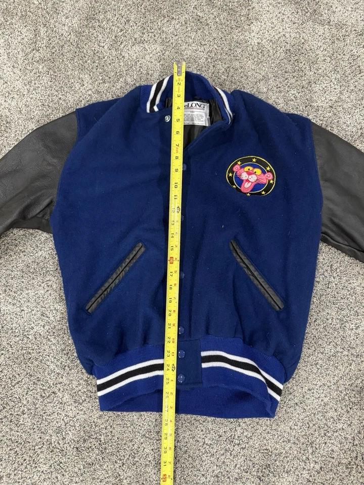 Chaqueta Universitaria DeLong De Colección Azul Marino Lana Cuero Mangas Rosa Pantera Talla L Foto 4 de 4