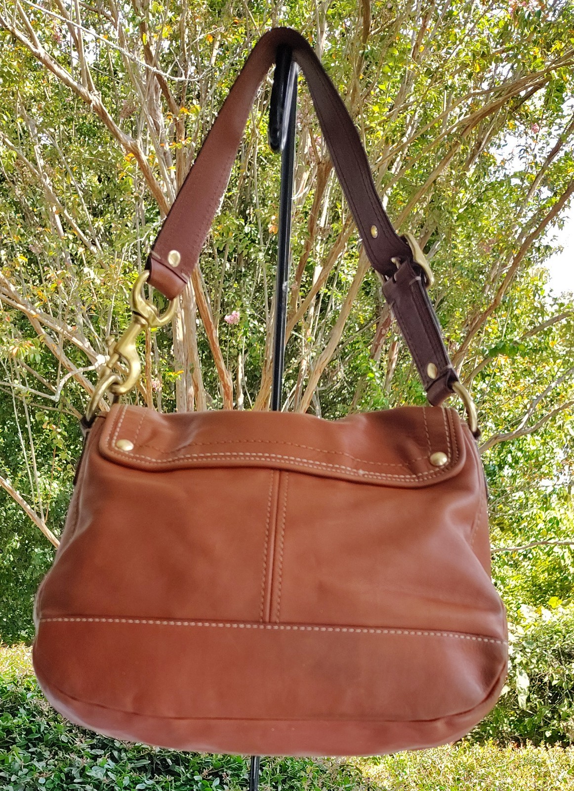 Coach LARGE F12854 Vintage Ali Caramel Leather Turn Lock Shoulder Bag image 3