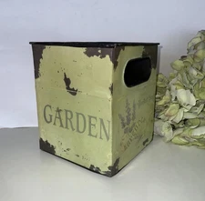 Rustic Distressed Metal Garden Planter Bin Lavender Seed Packet Handles Square