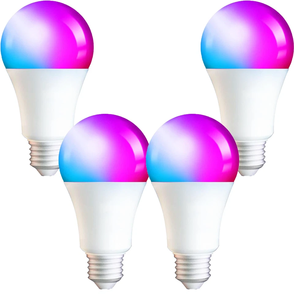  LED A19 RGBW Light Bulbs 5W 500LM with Remote Control Dimmable E26 Socket 4PacK - Image 2 of 4